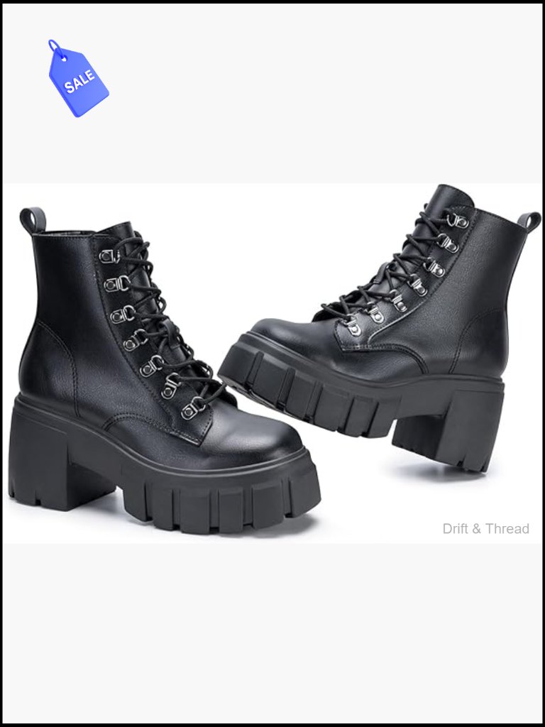 Lace Up Side Zipper Chunky Platform Lug Sole Ankle Booties Combat Boots For